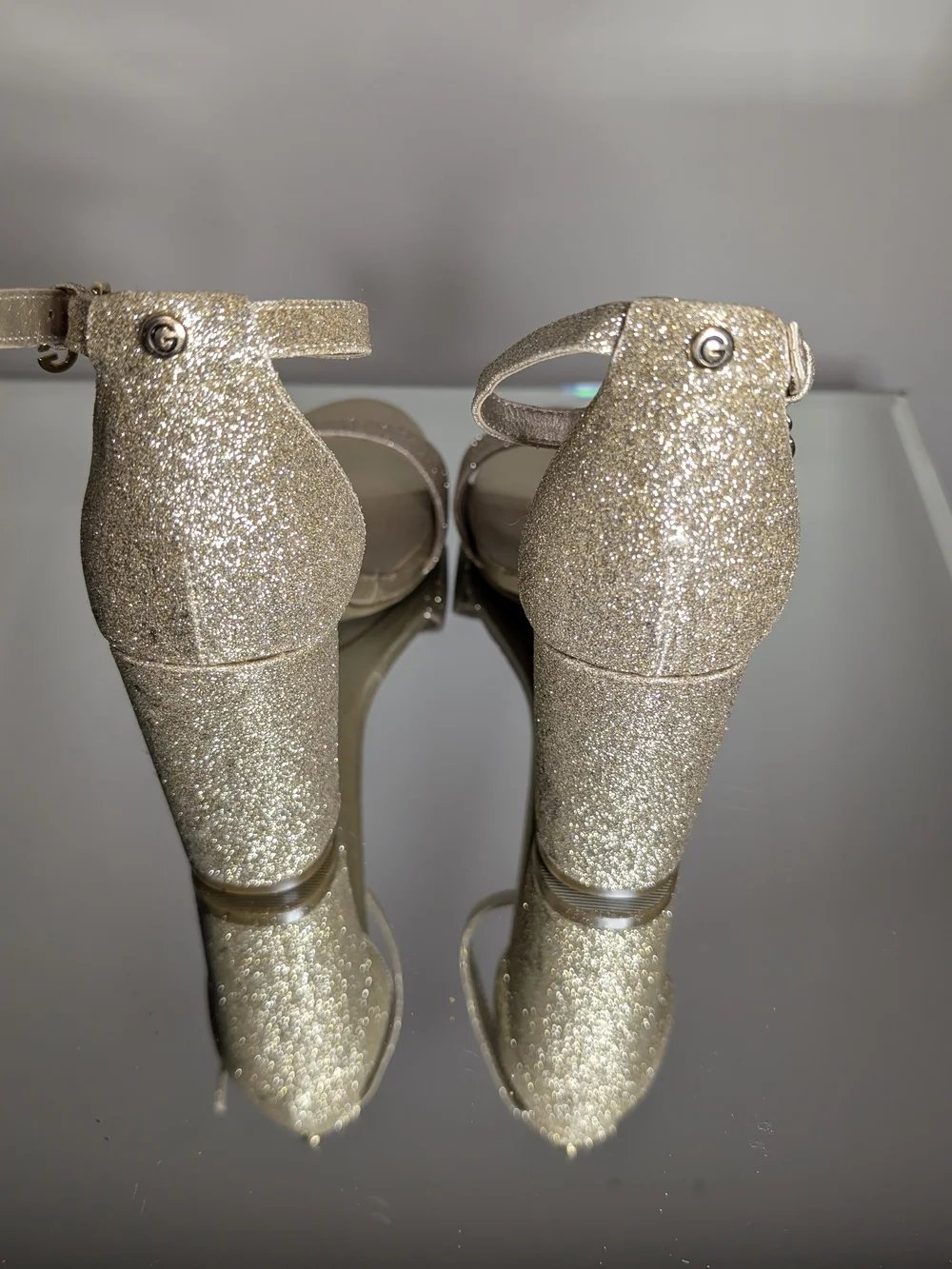 G by GUESS Gold Glitter Ankle-Strap Sandals for Women